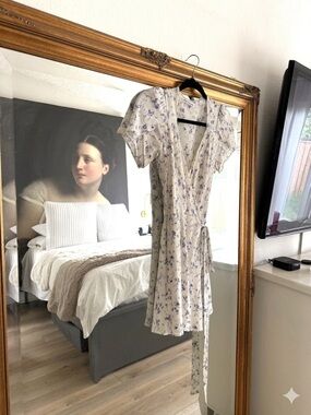 Reformation Cream Dress with Blue Floral Print